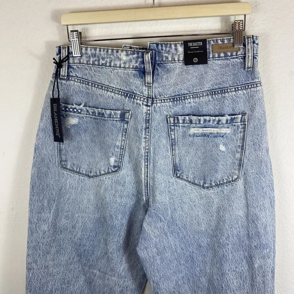 NWT Blank‎ NYC Women's Size 29 The Baxter Ribcage Straight Leg Jeans Overlap Rip